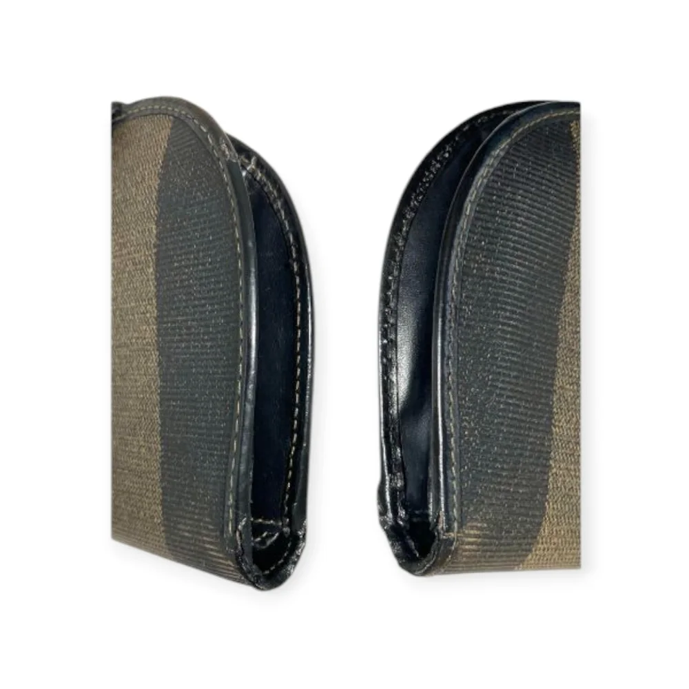 Fendi Vintage Pequin Stripe Half Moon Wallet Brown Black COA
